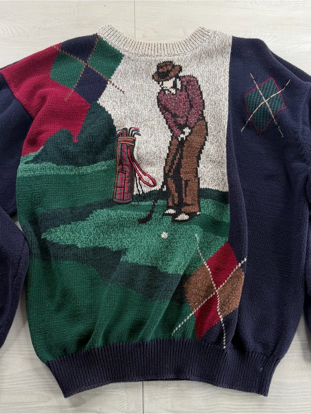 Men's Vintage Golf Graphic Crewneck Sweater - Navy & Green